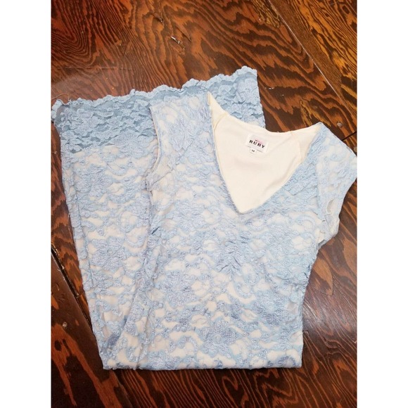 Ruby Pale Blue Stretch Lace Bodycon Lined Pencil Dress Women's Medium - Picture 7 of 7